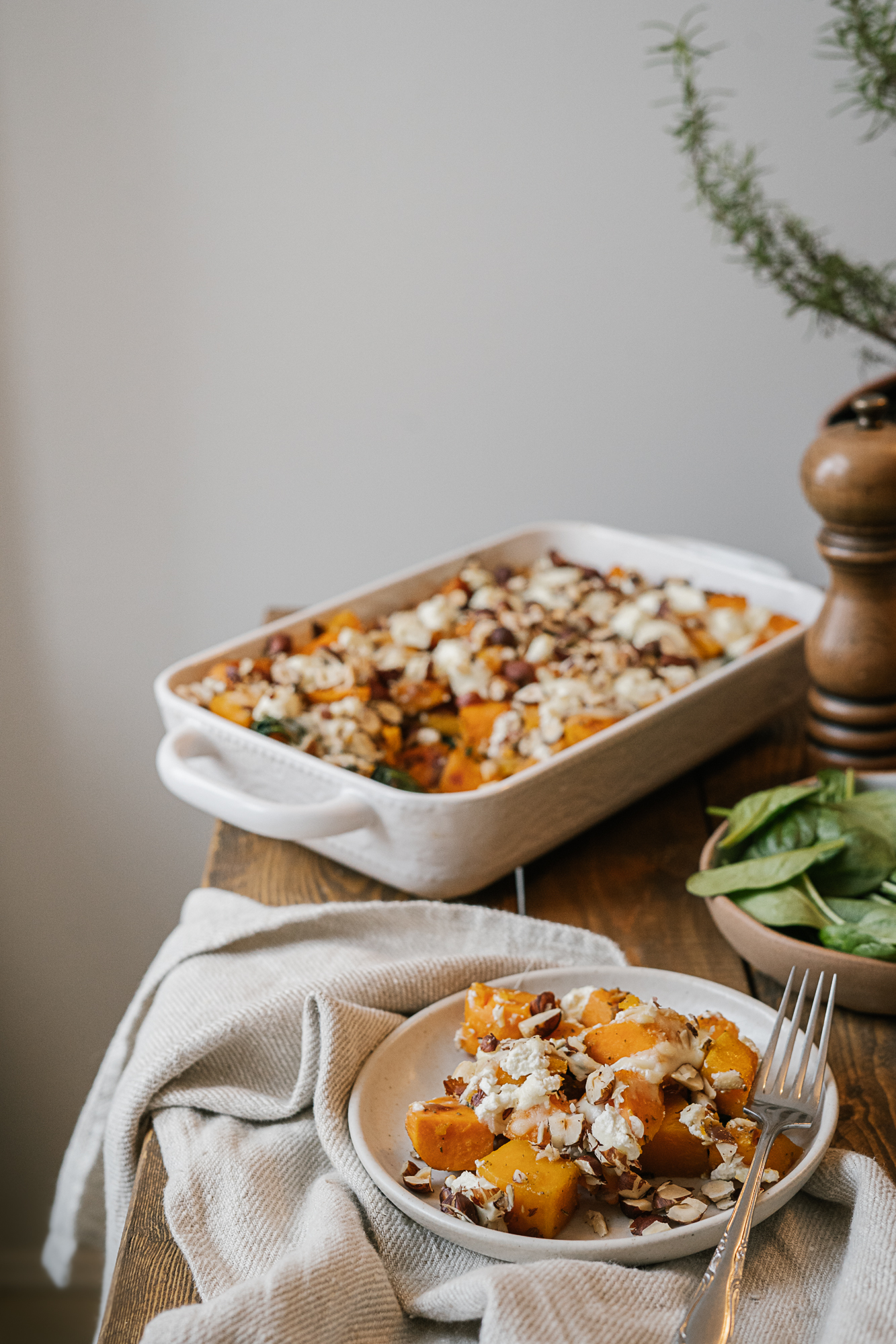 Gratin de courge et épinards au chèvre
