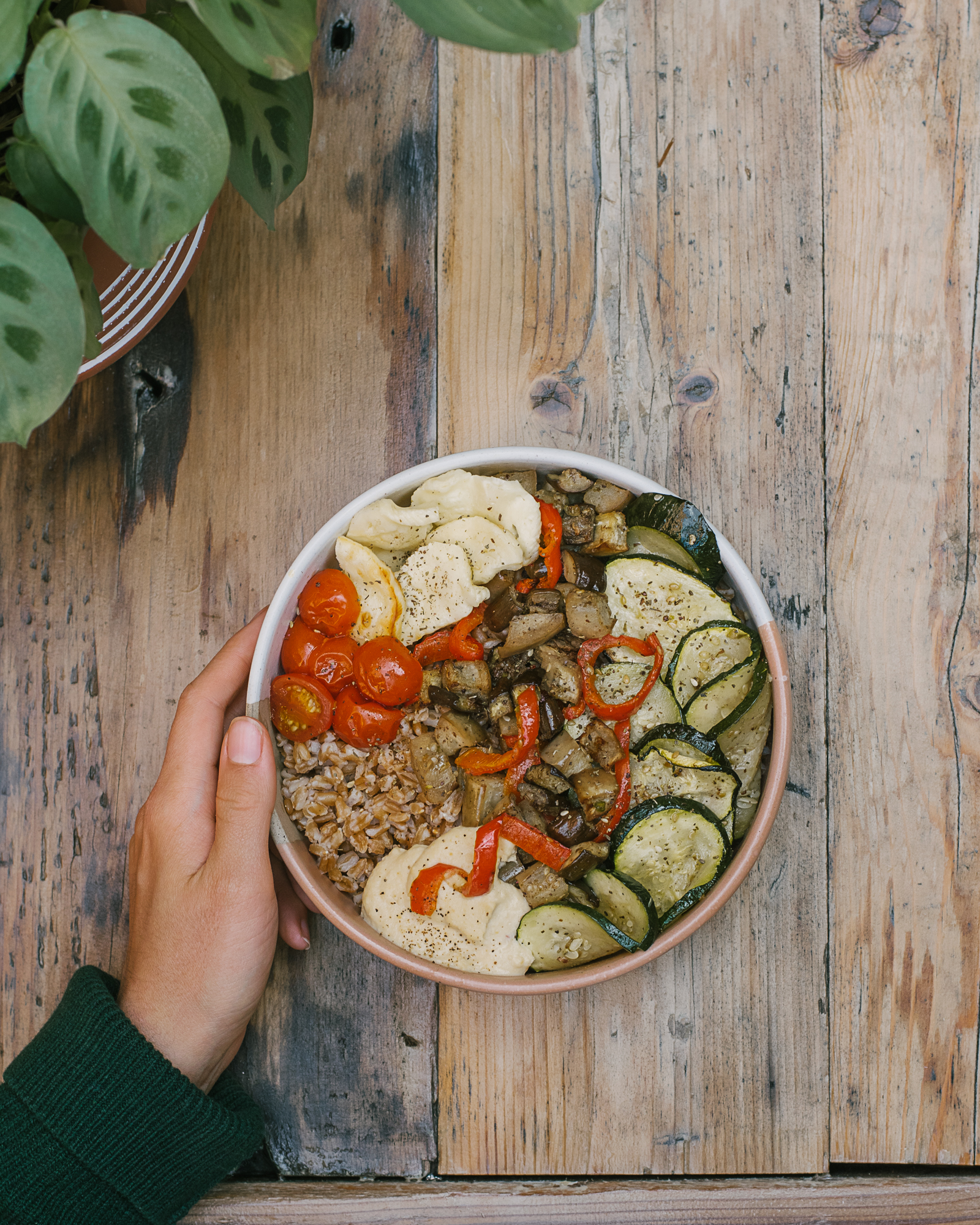 Salade de farro aux légumes grillés et au halloumi